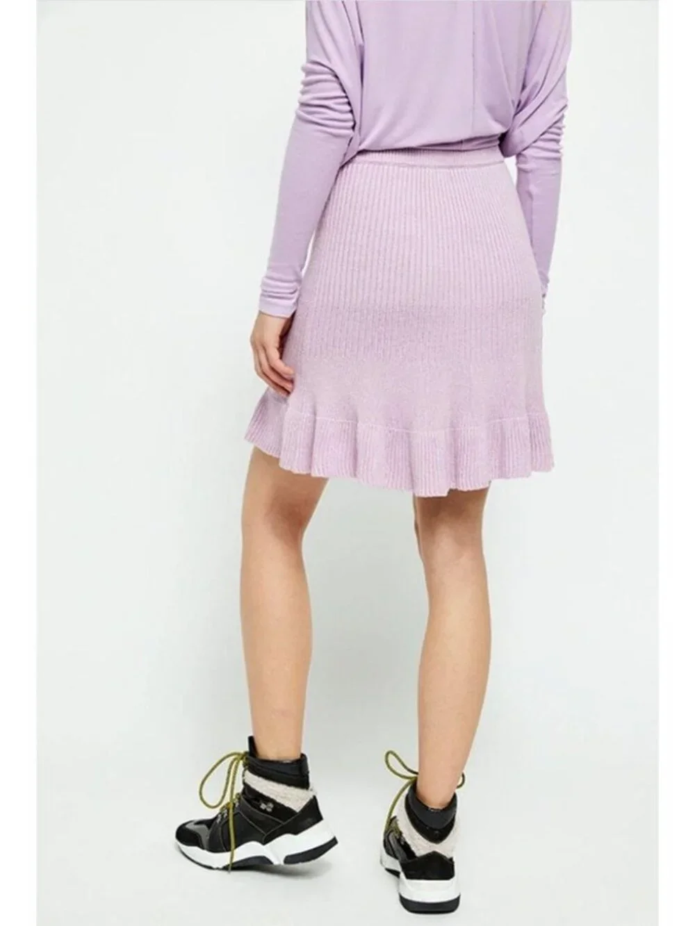 Free People Ribbed Ruffle Purple Pink Mini Skirt M